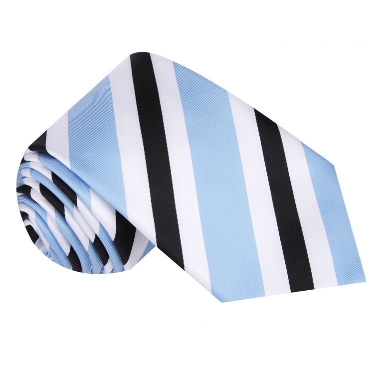 Light Blue, Black, White Stripe Tie||Light Blue
