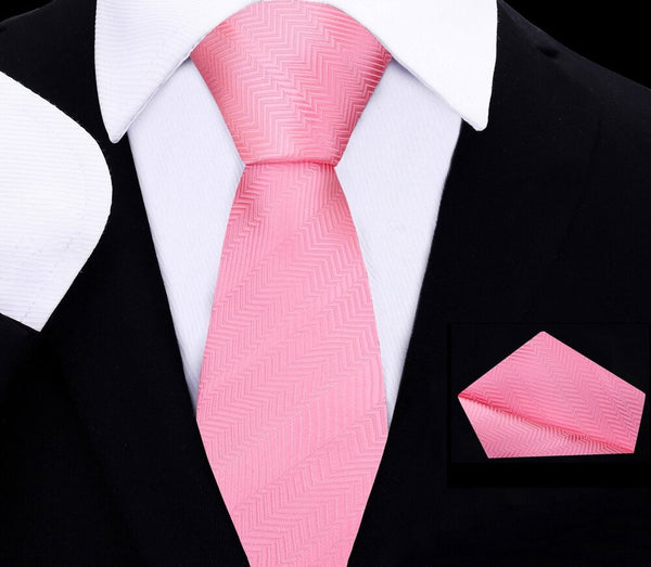 Boys Light Pink Herringbone Tie for Weddings & Ring Bearer Photos Tie & Square / L