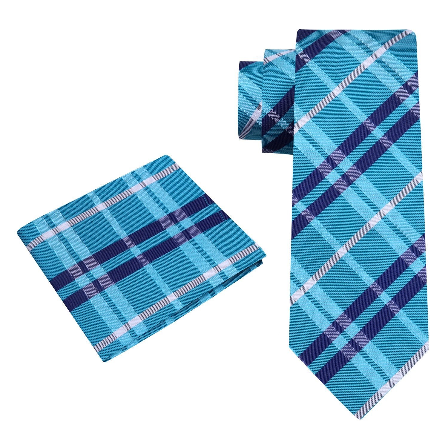 Alt View: Light Blue Plaid Tie and Pocket Square