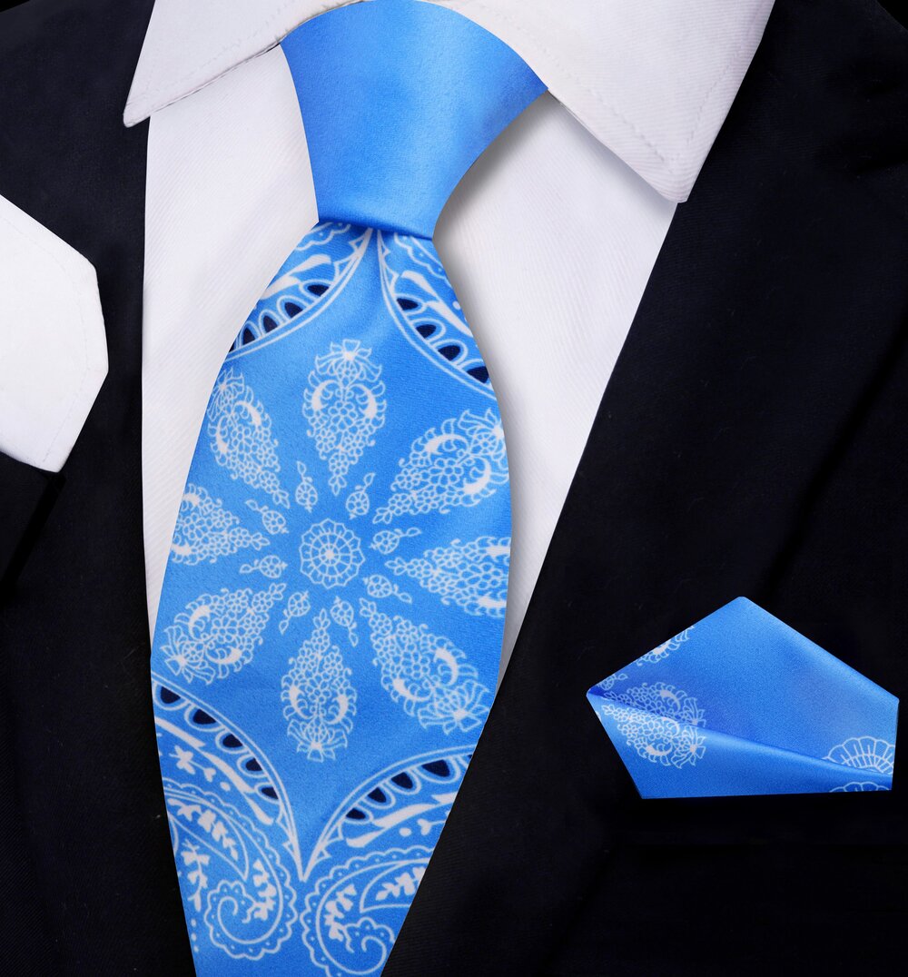 Light Blue Bandana Paisley Tie and Square