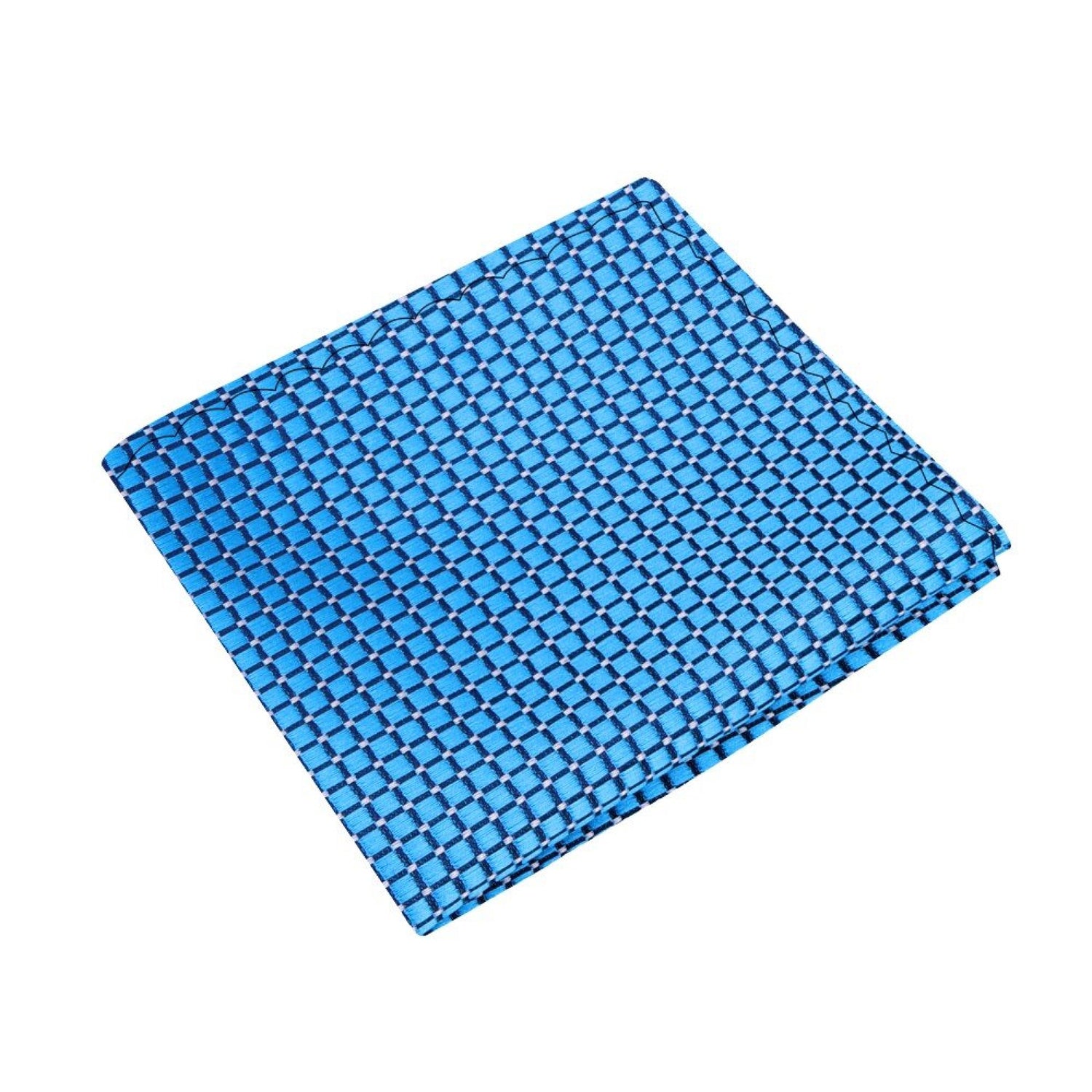 View 2: Light Blue, White Color Small Geometric with Check Pattern Silk Pocket Square