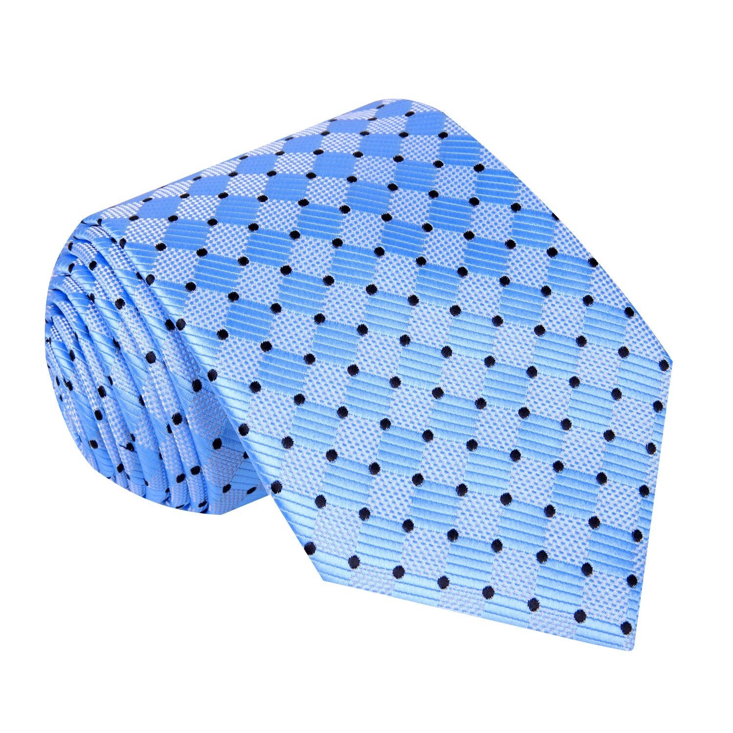 A Light Blue Geometric With Small Dots Pattern Silk Necktie  