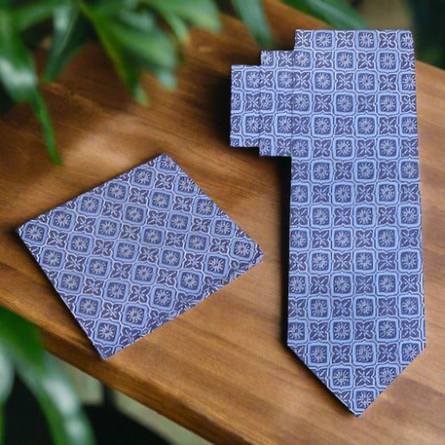 Alt View: Blue Geometric Tie and Pocket Square