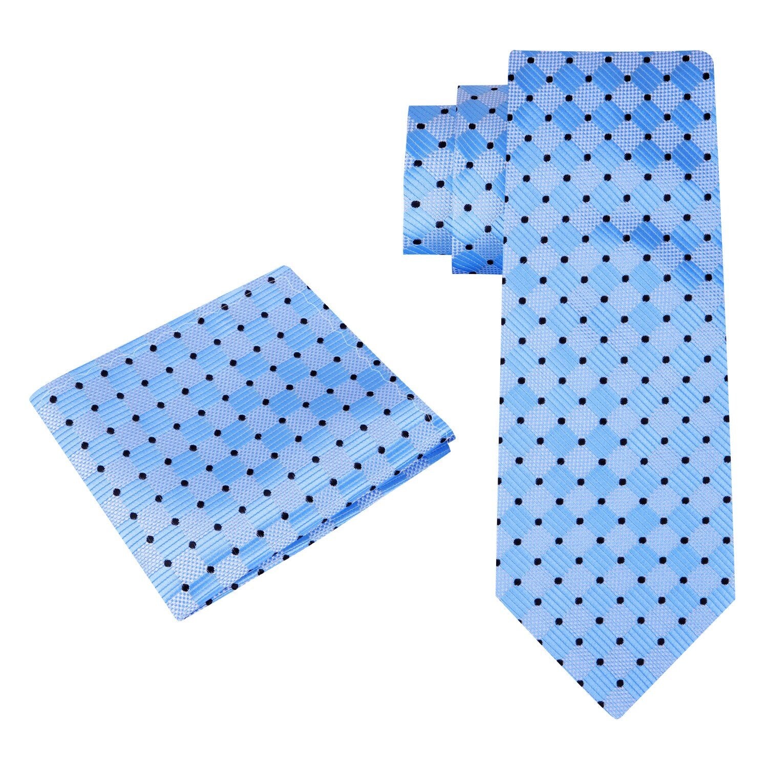 Alt view: A Light Blue Geometric With Small Dots Pattern Silk Necktie With Matching Pocket Square