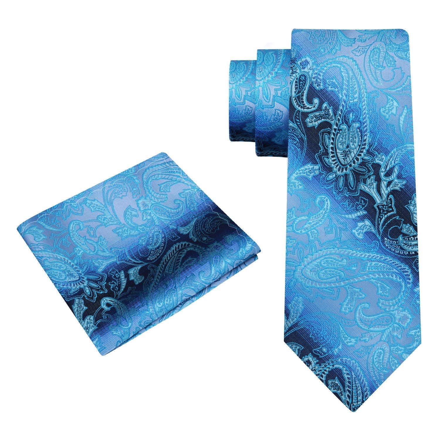 Alt View: Brilliant Blue Paisley Silk Tie and Pocket Square