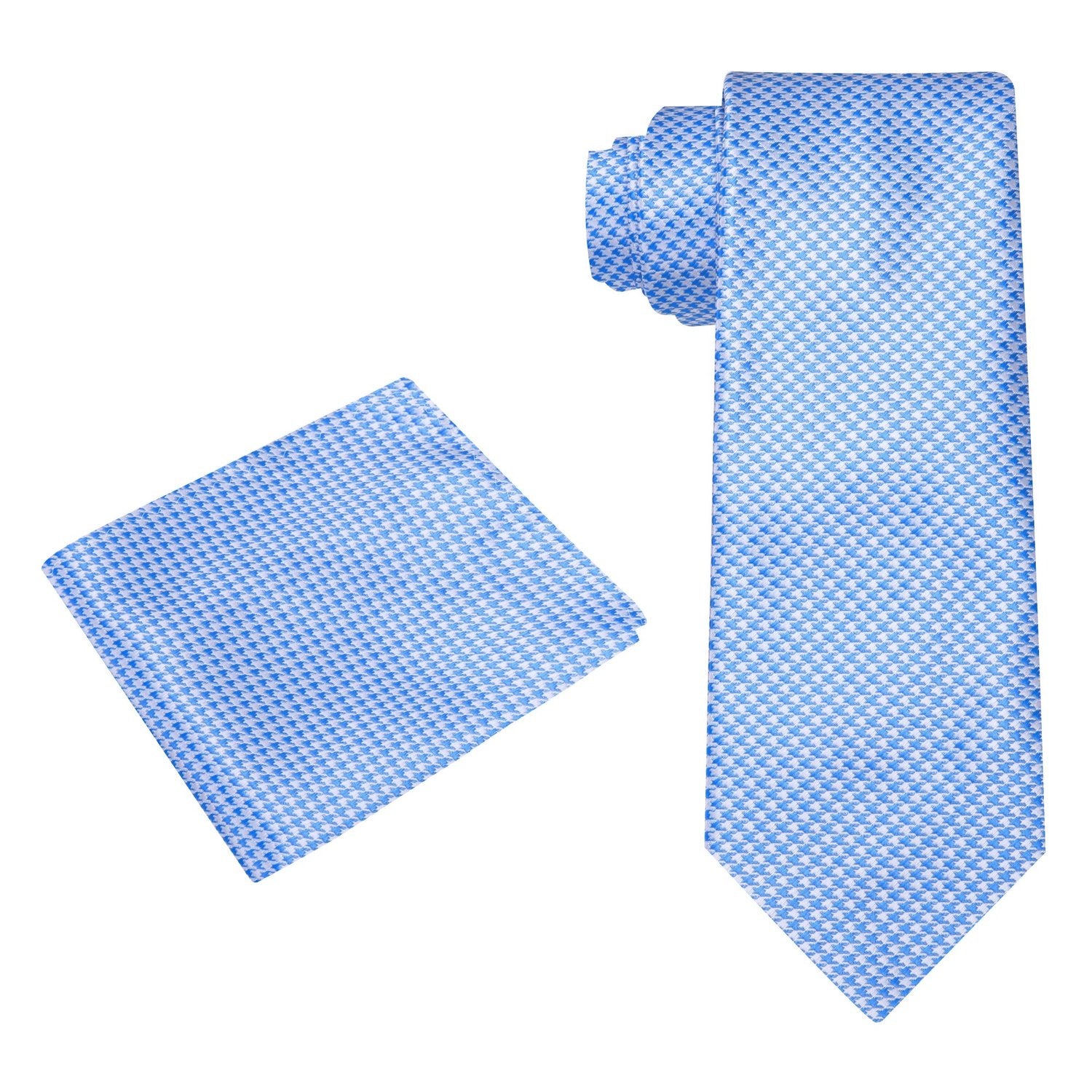 Alt View: Light Blue Hounds Tooth Tie and Pocket Square