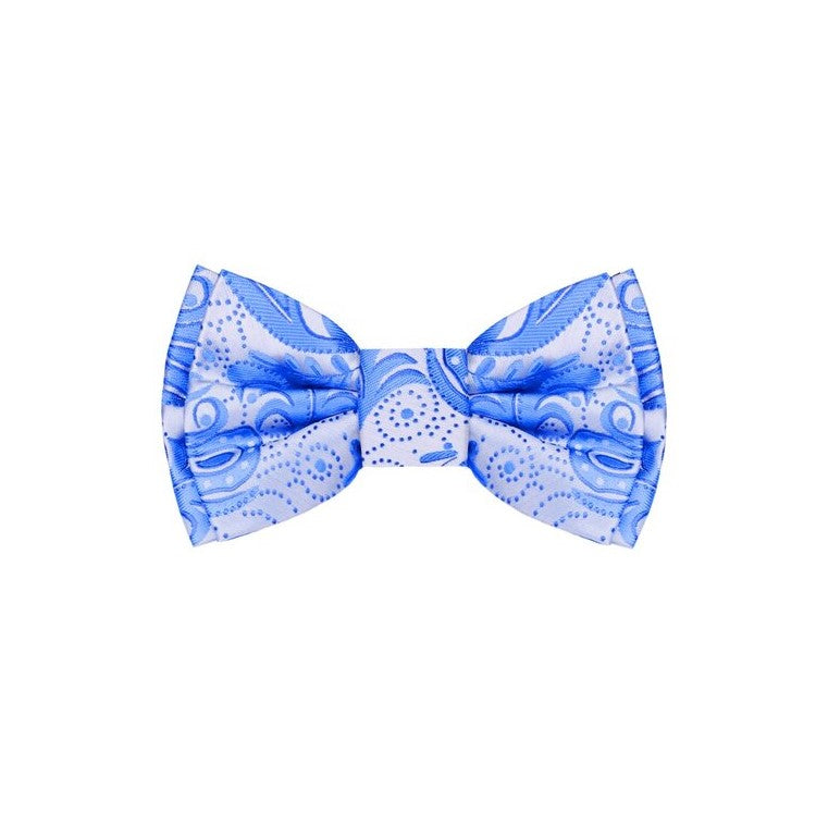 A Light Blue Paisley Pattern Silk Self Tie Bow Tie