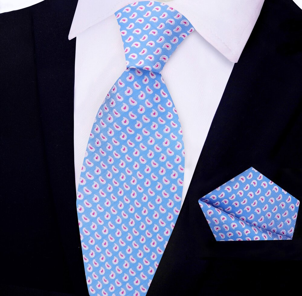 Light Blue, Pink, White Paisley Tie||Light Blue