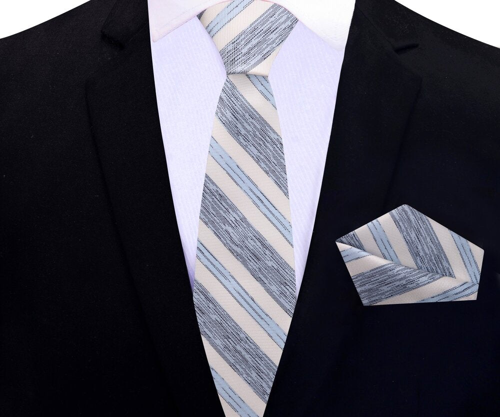 ||Blue Stripe Thin Tie and Square