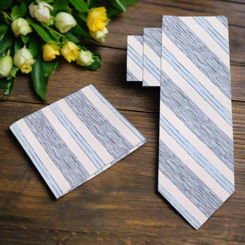 Alt View: Light Blue Stripe Tie and Pocket Square
