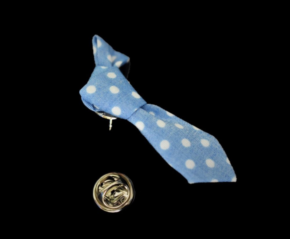 Alt View: A Blue White Polka Necktie Shaped Lapel Pin