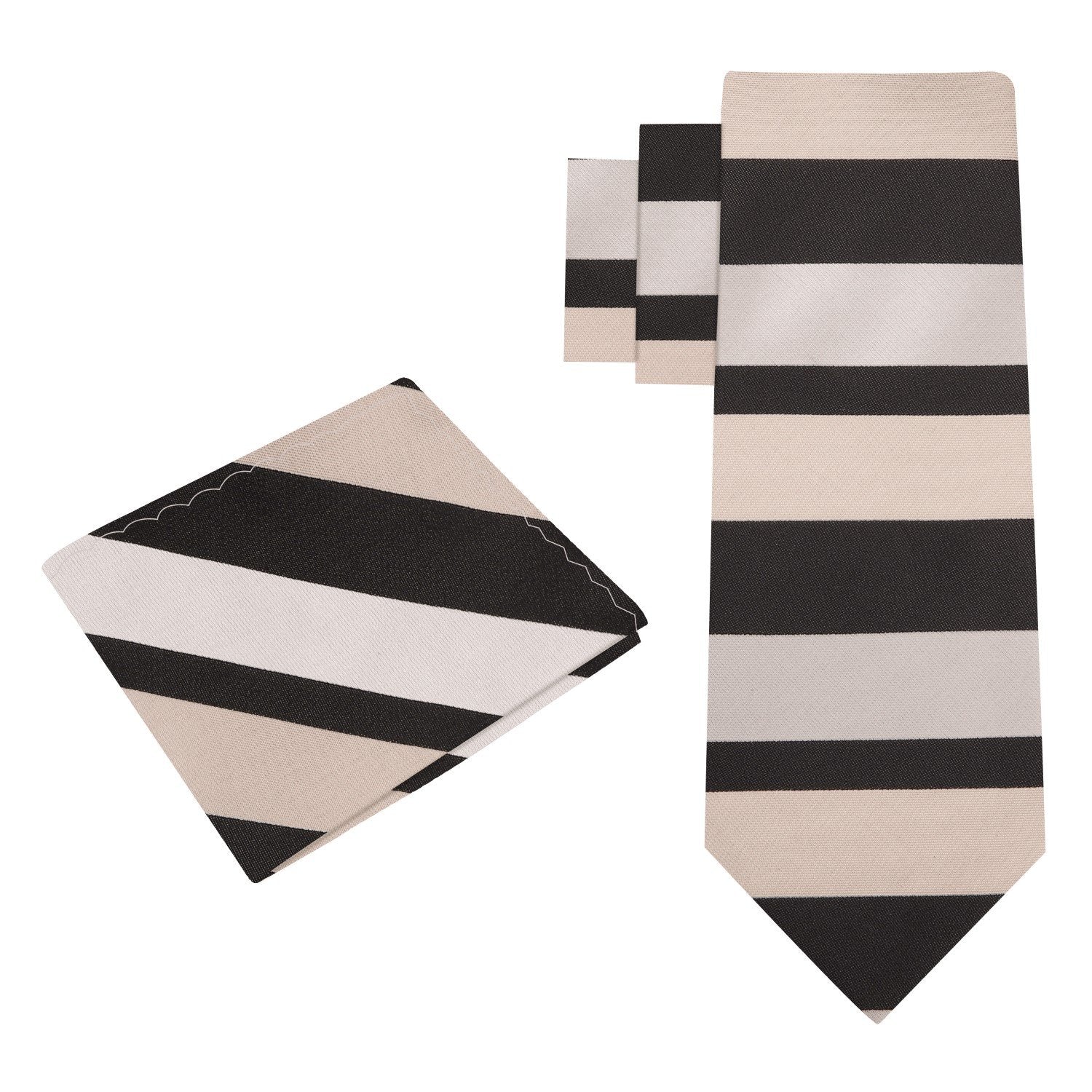 Alt View: Light Brown, Dark Brown Stripe Tie and Pocket Square