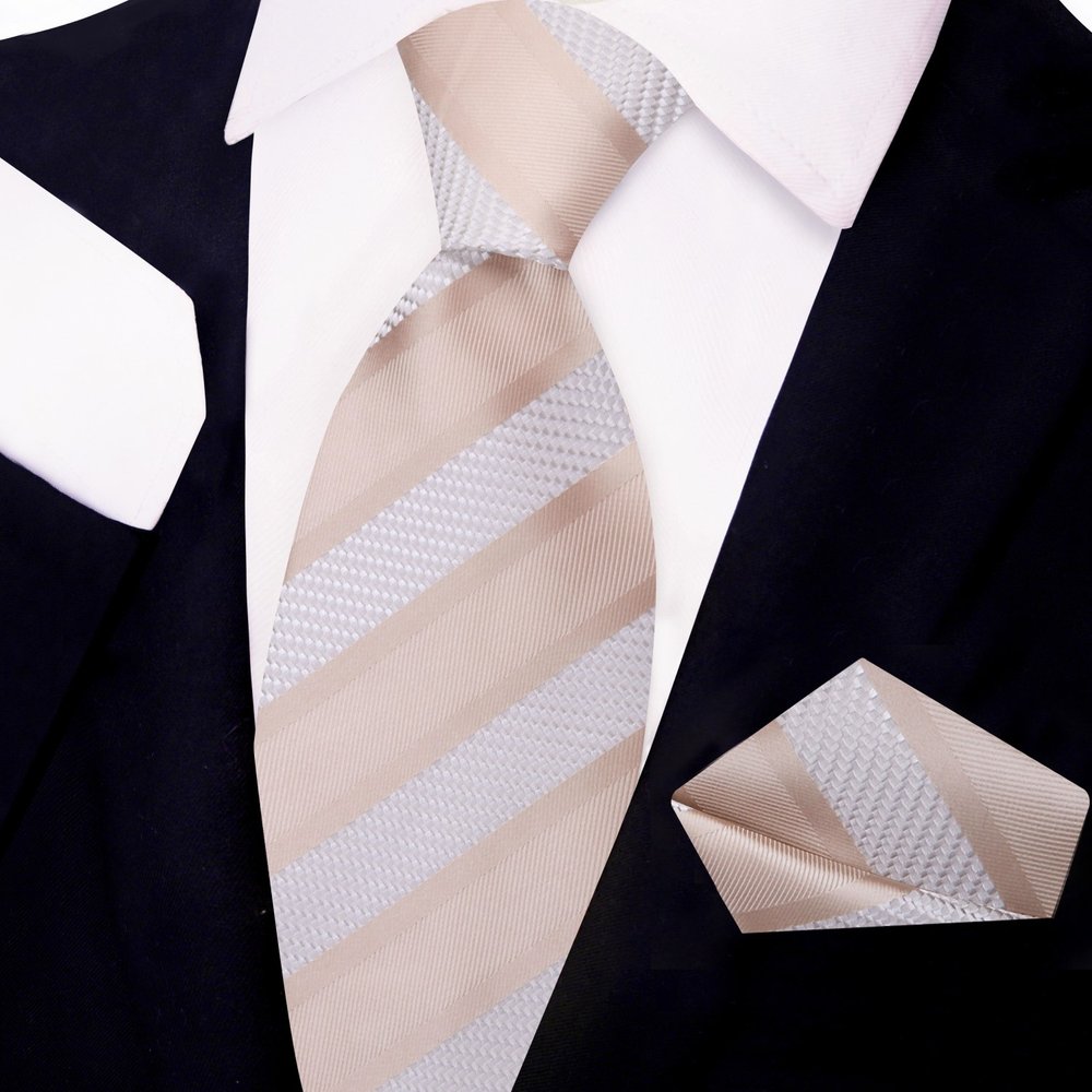 Light Brown, Pearl Victory Stripe Tie and Square||Light Brown Pearl