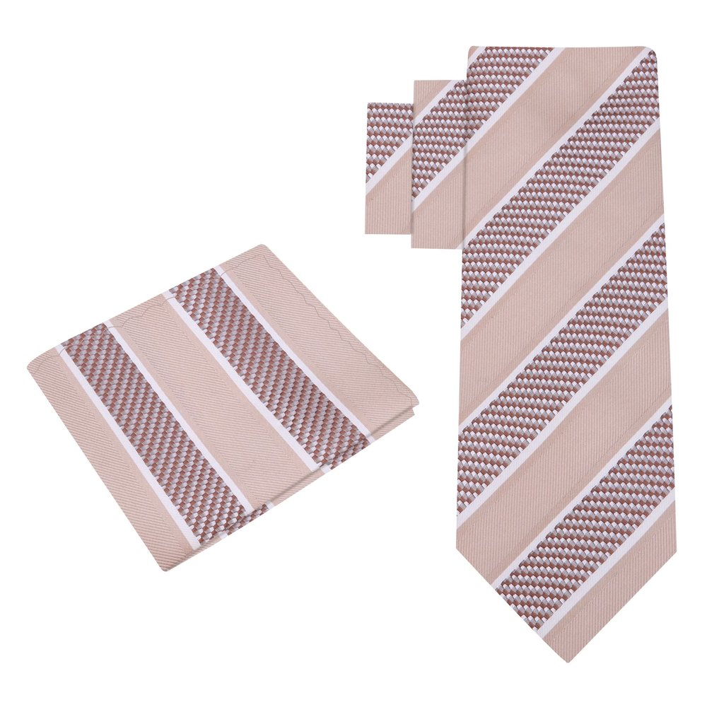 Alt View: Light Brown Stripe Tie and Pocket Square