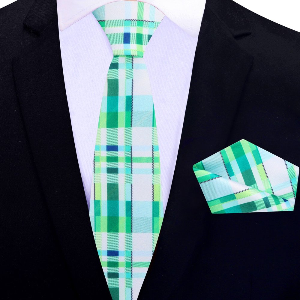 Light Green Geometric Thin Tie and Square
