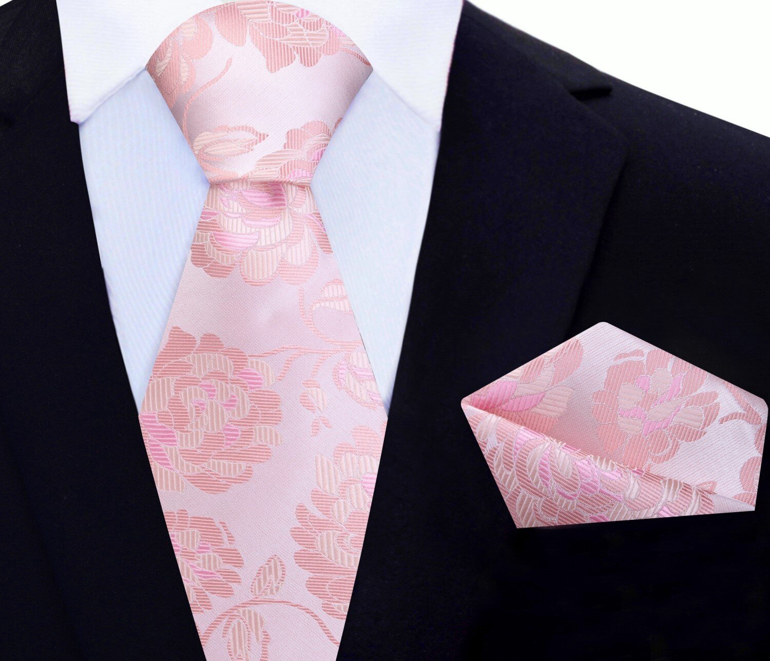 Main View: Light Pink Floral Tie and Square|