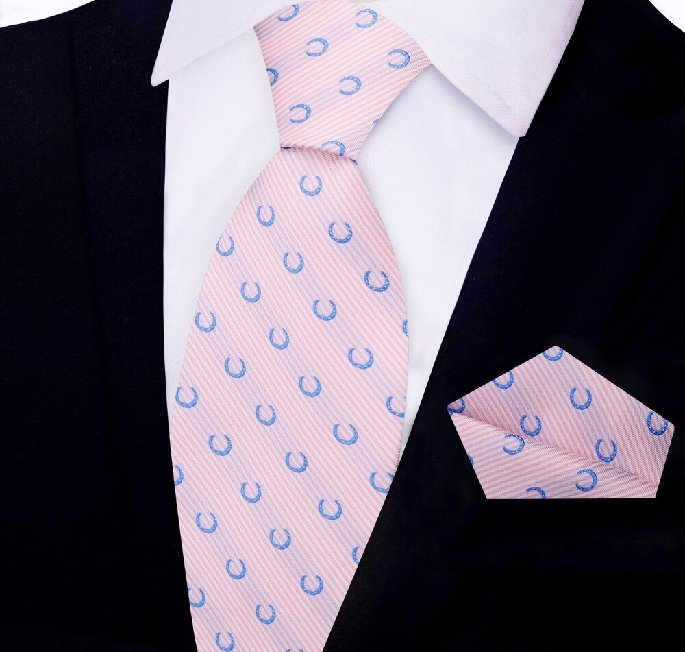 Pale Pink & Light Blue Horseshoe Necktie