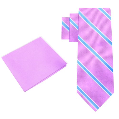 Alt View A Light Purple Tie with White and Light Blue Stripe Pattern Silk Necktie