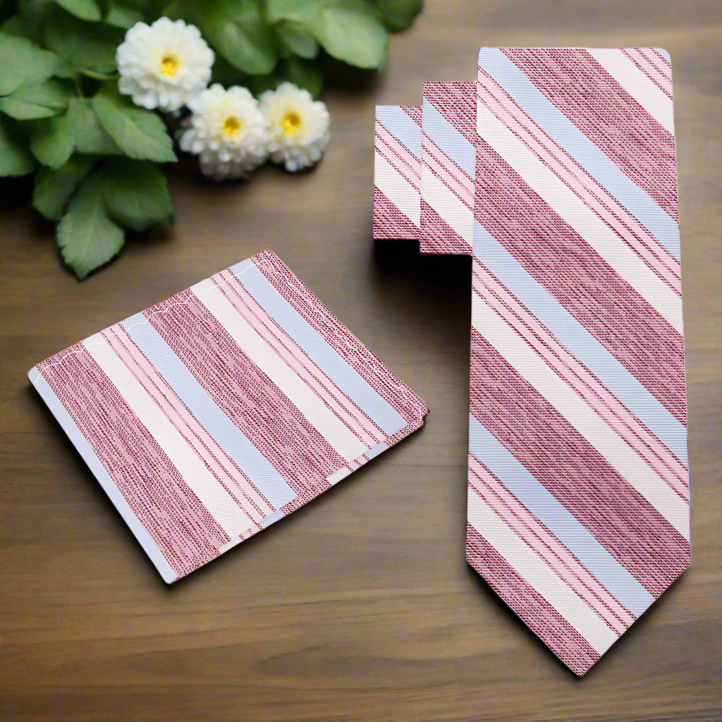Alt View: Light Blue, Light Red Stripe Tie and Square