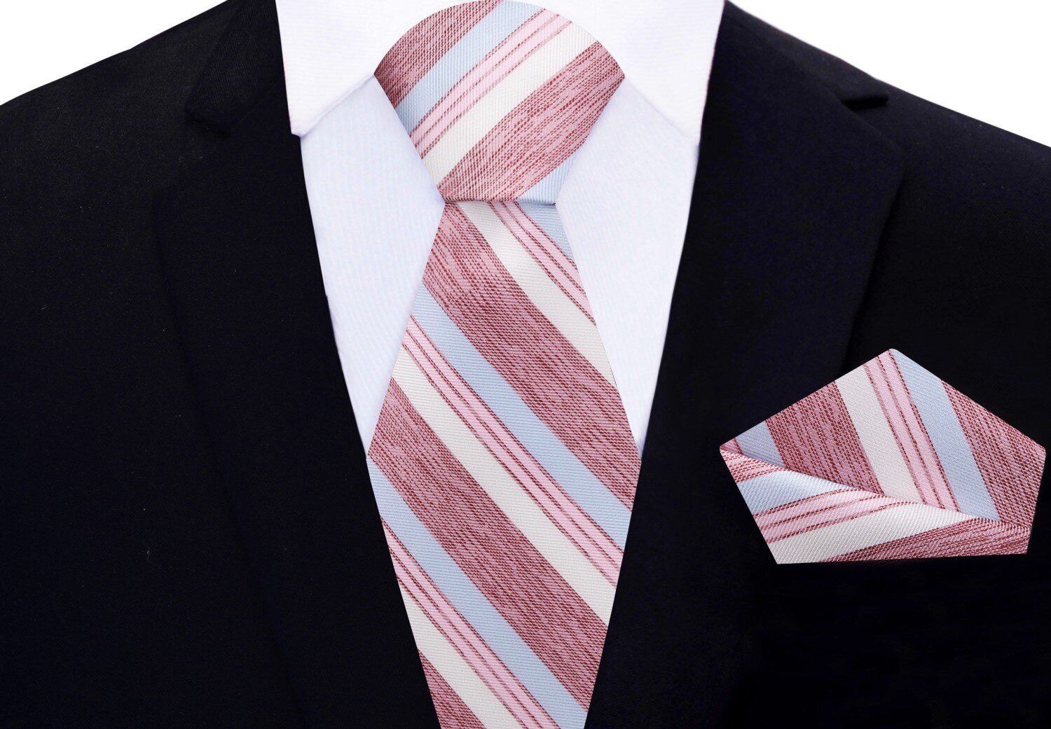 Main View: Light Blue, Light Red Stripe Tie and Square
