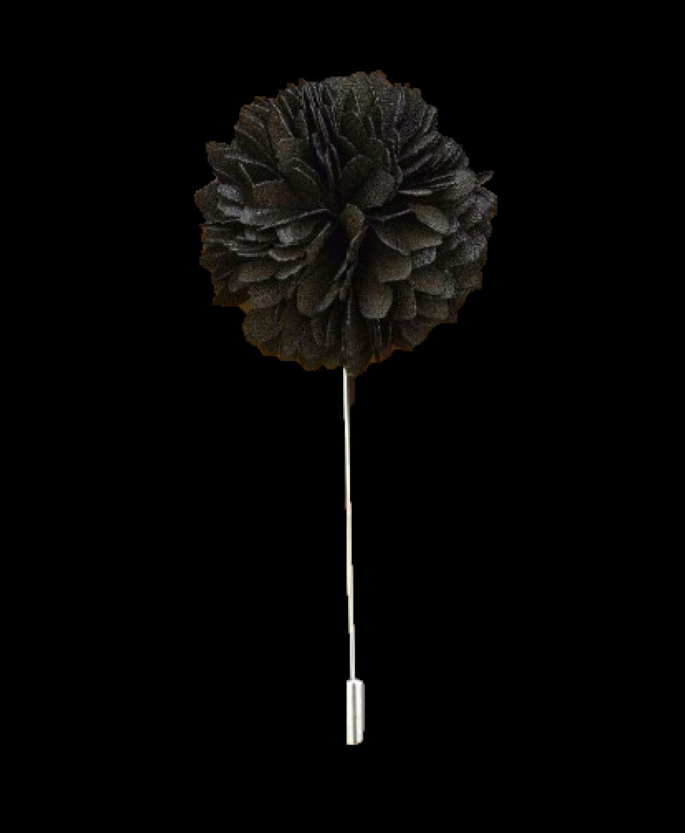 A Solid Charcoal Colored Thin Petal Lapel Flower Burst