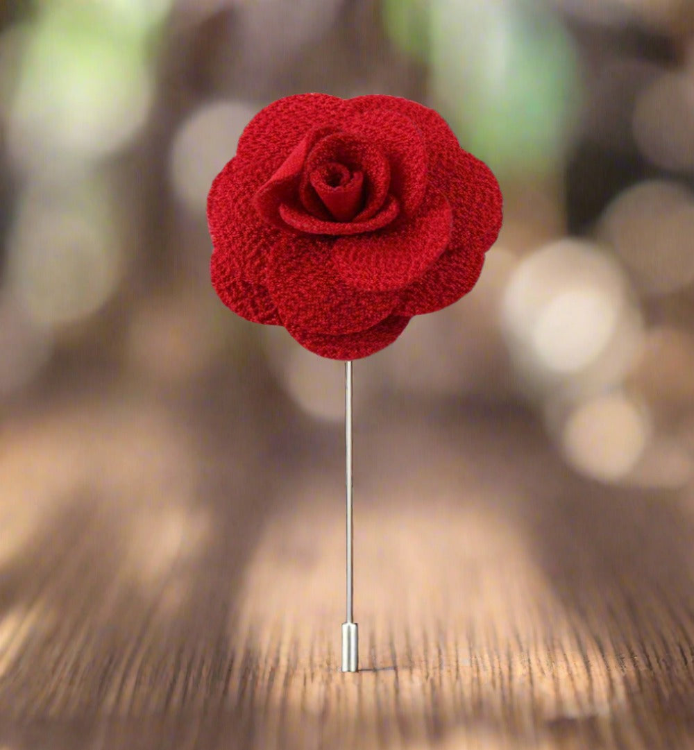 Prime Neckwear Luxury Flower Lapel Pin Red