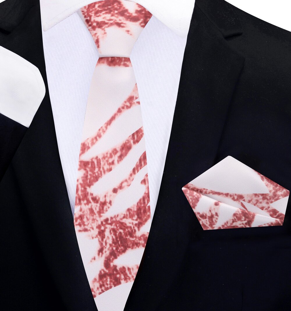 Off White and Rose Gold Marble Thin Tie and Pocket Square 