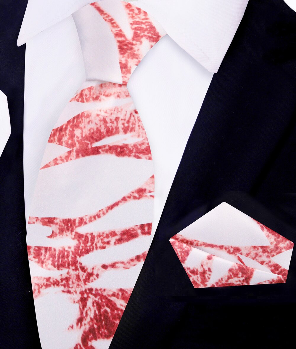 Off White and Rose Gold Marble  Tie and Pocket Square 