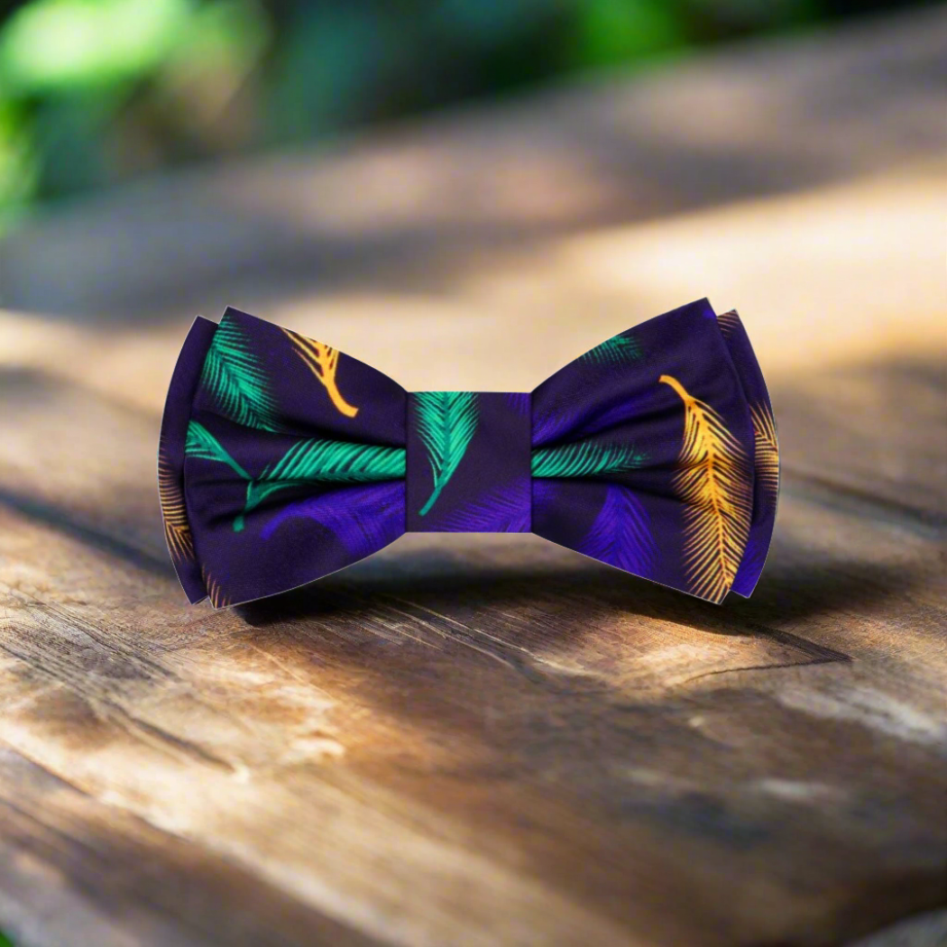 Deep Purple, Purple, Green and Yellow Feather Bow Tie  