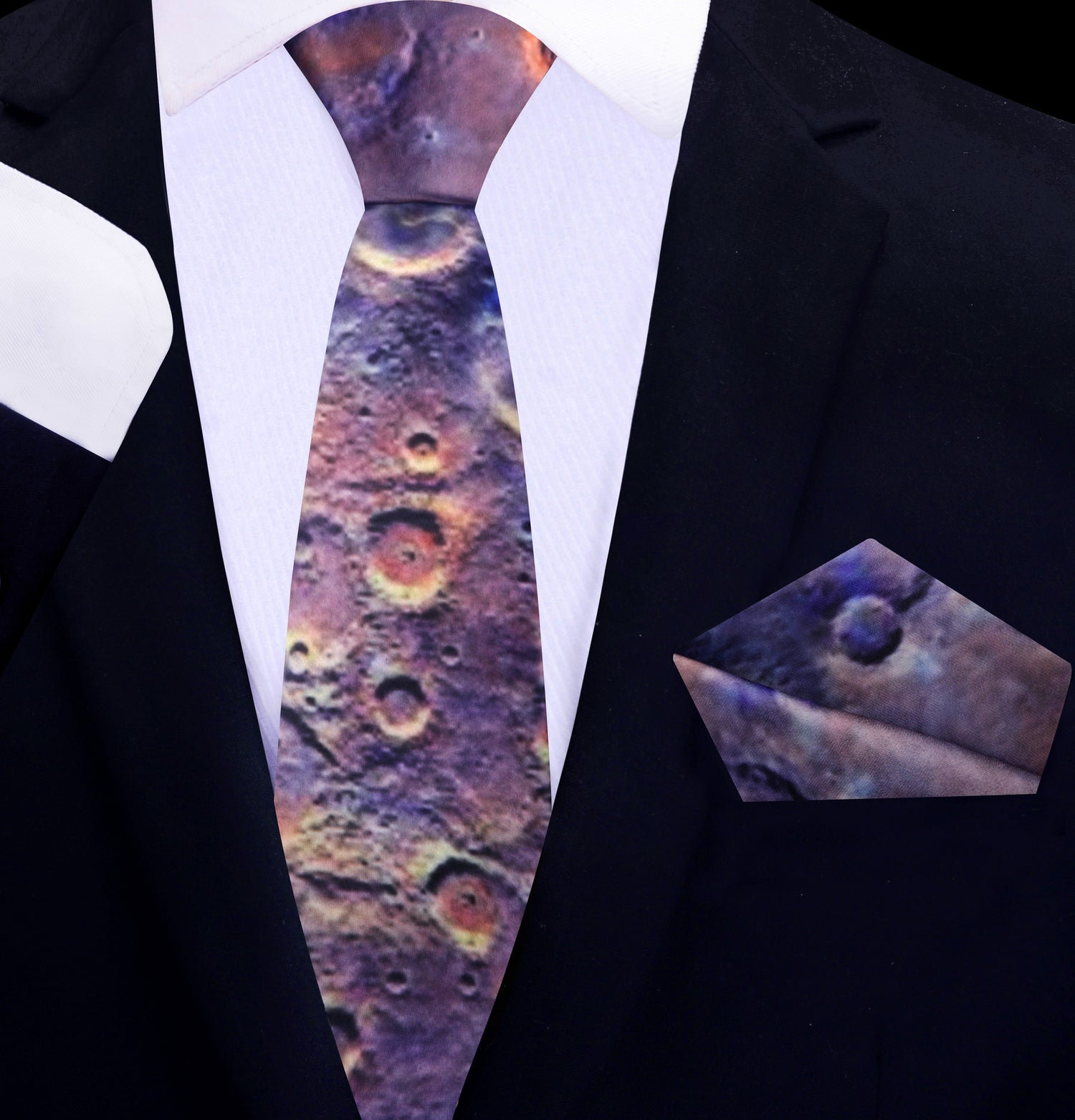 Thin Tie: Blue, Orange Mars Crater Tie and Square