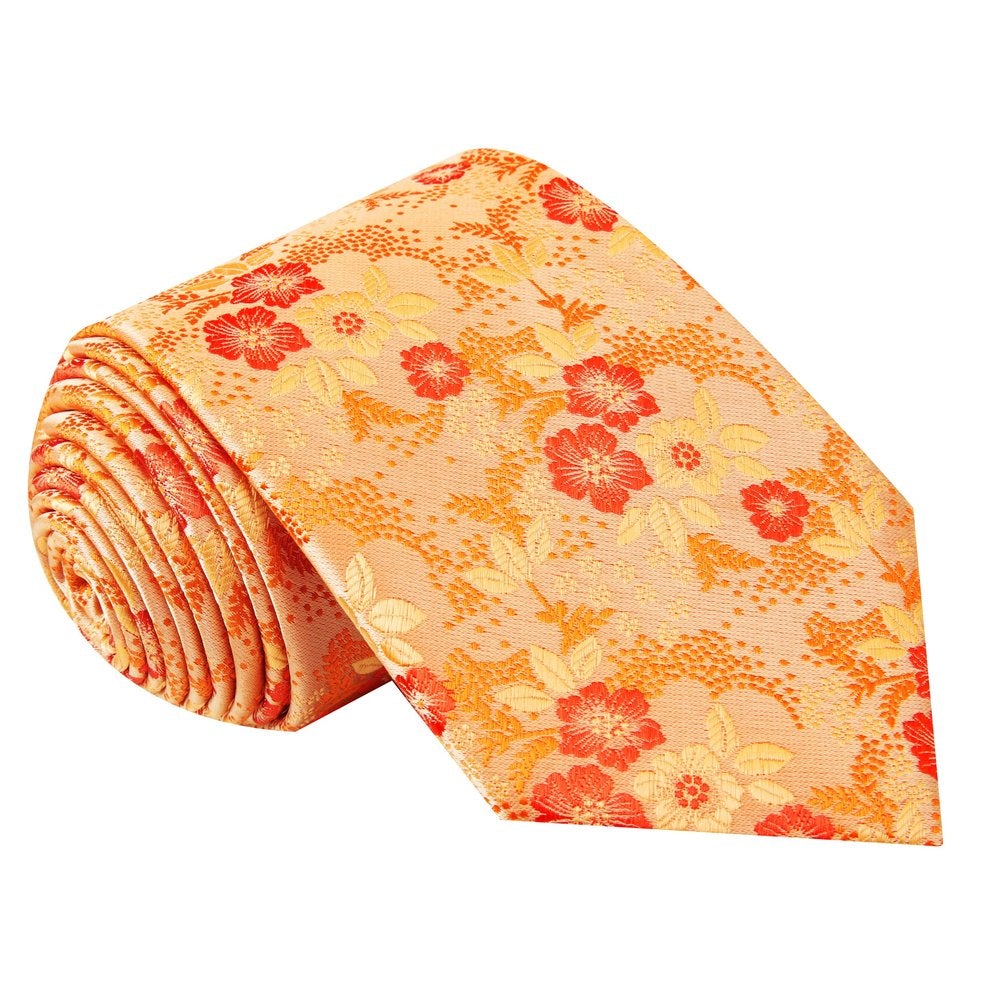 A Light Orange, Orange Floral Pattern Necktie  