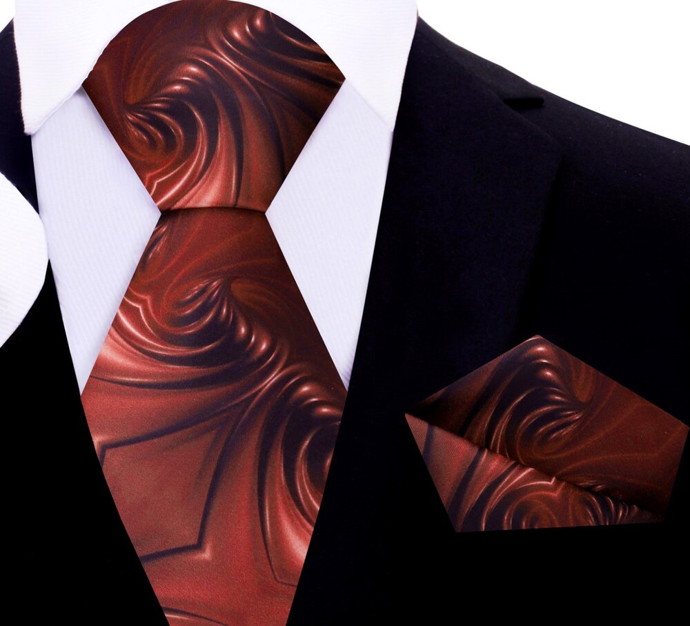 Smooth Chocolate Swirl Tie and Pocket Square