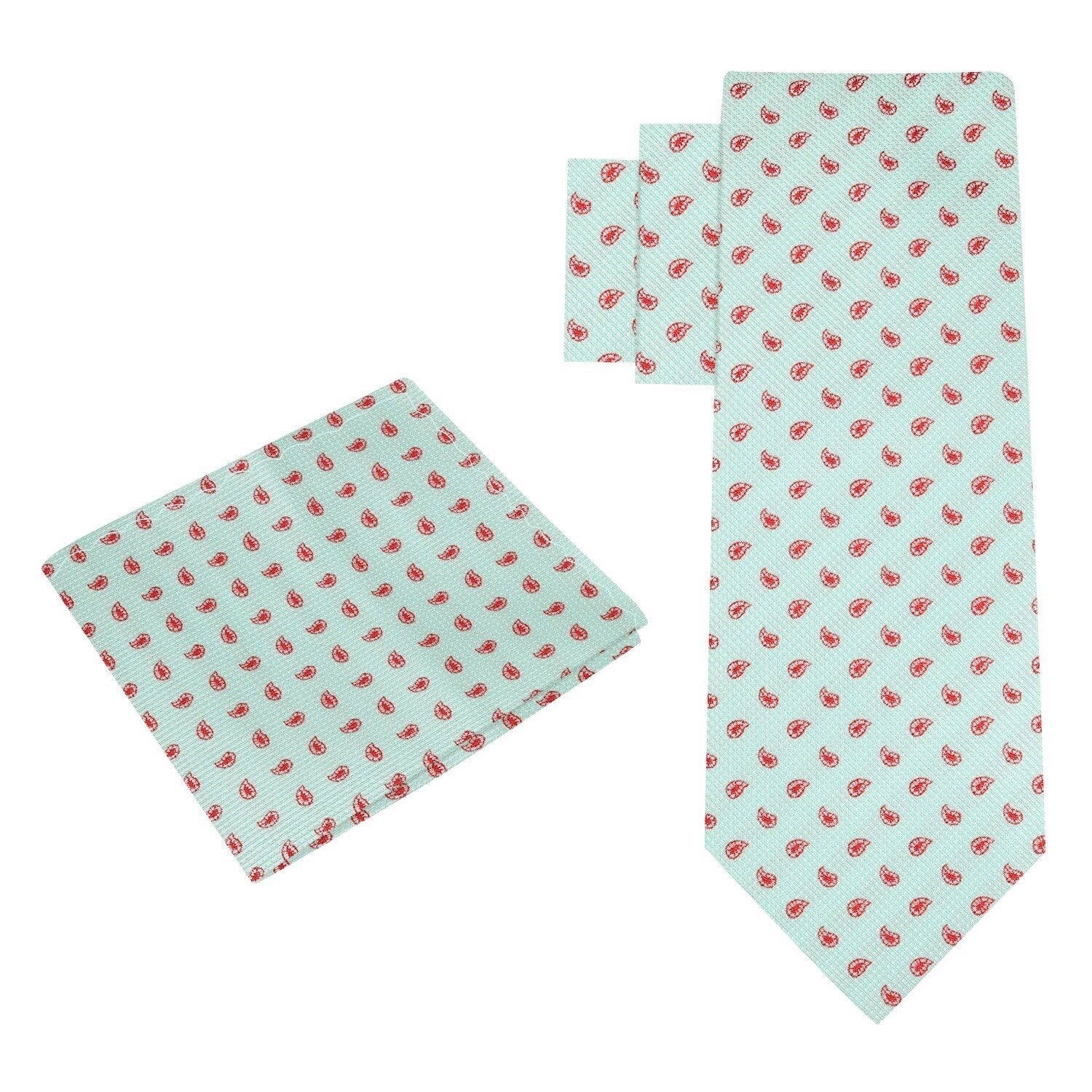 Alt View: Mint Green, Red Paisley Silk Tie and Pocket Square
