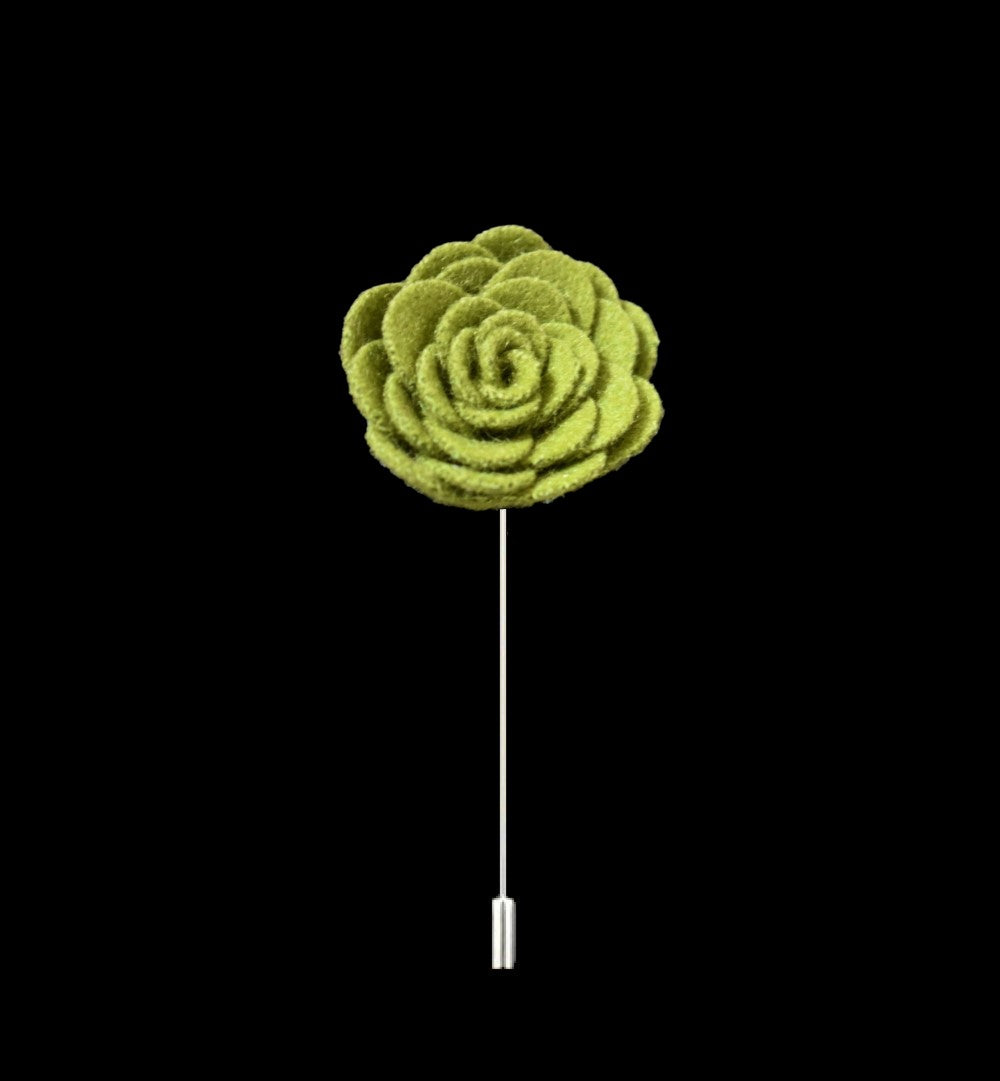 A Solid Moss Green Wide Petal Flower Shaped Lapel Pin||Moss