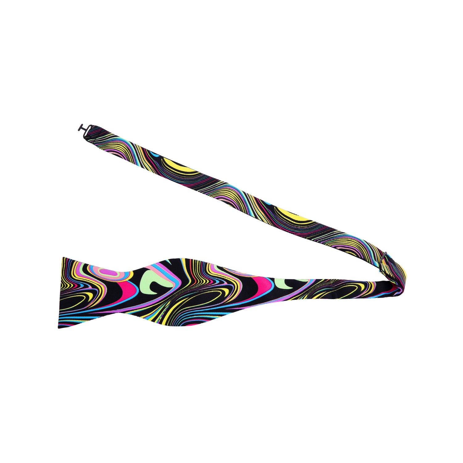 Self Tie: A Yellow, Pink, Blue, Black Abstract Swirl Pattern Silk Self Tie Bow Tie