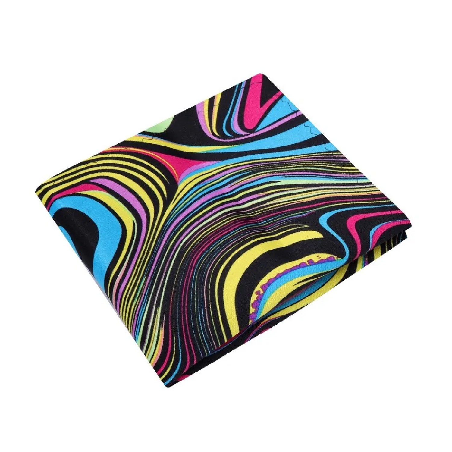 Blue, Yellow, Pink and Black Swirl Pocket Square