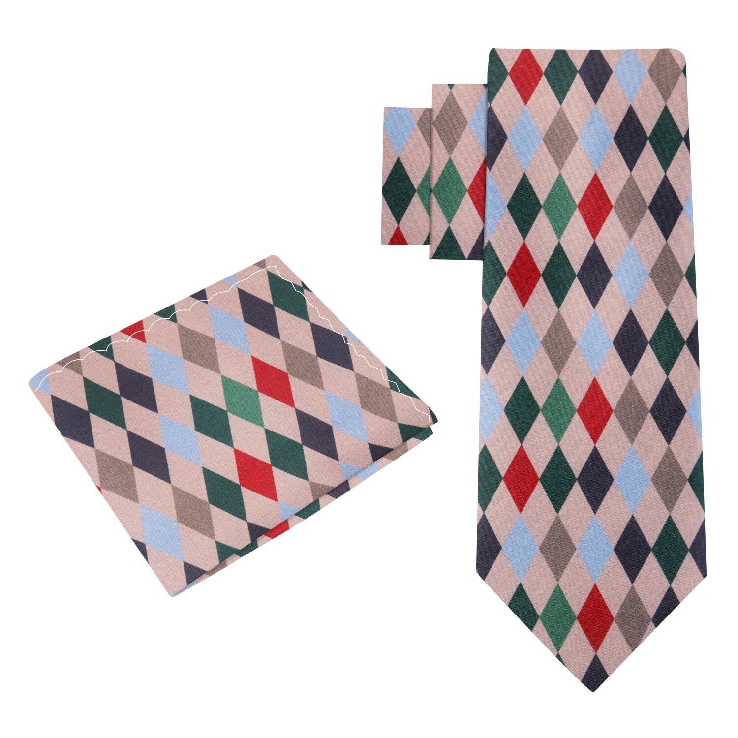 Alt View: Red, Green, Brown, Blue Harlequin Diamonds Tie and Pocket Square