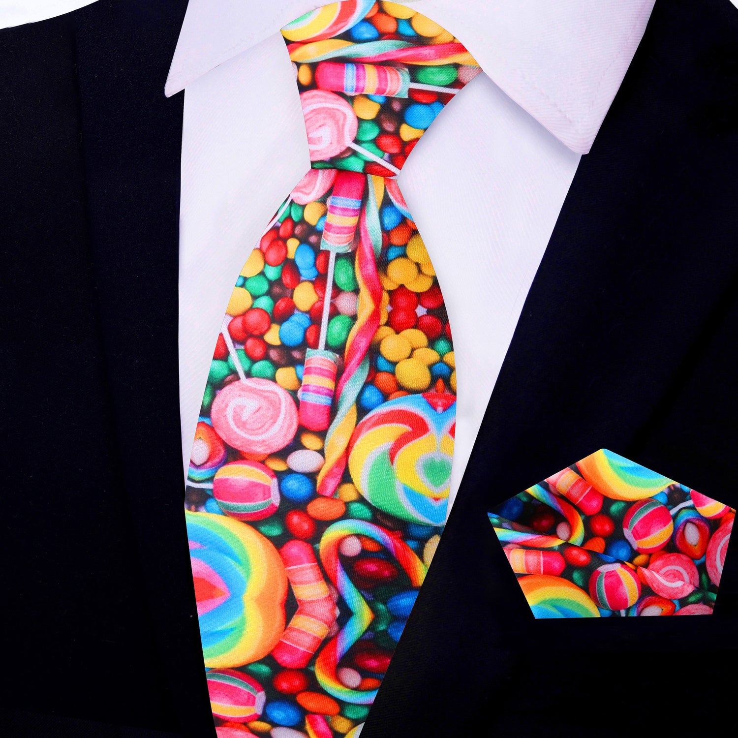 Main:  Multiple Bright Colors Candy Pattern Silk Necktie and Pocket Square