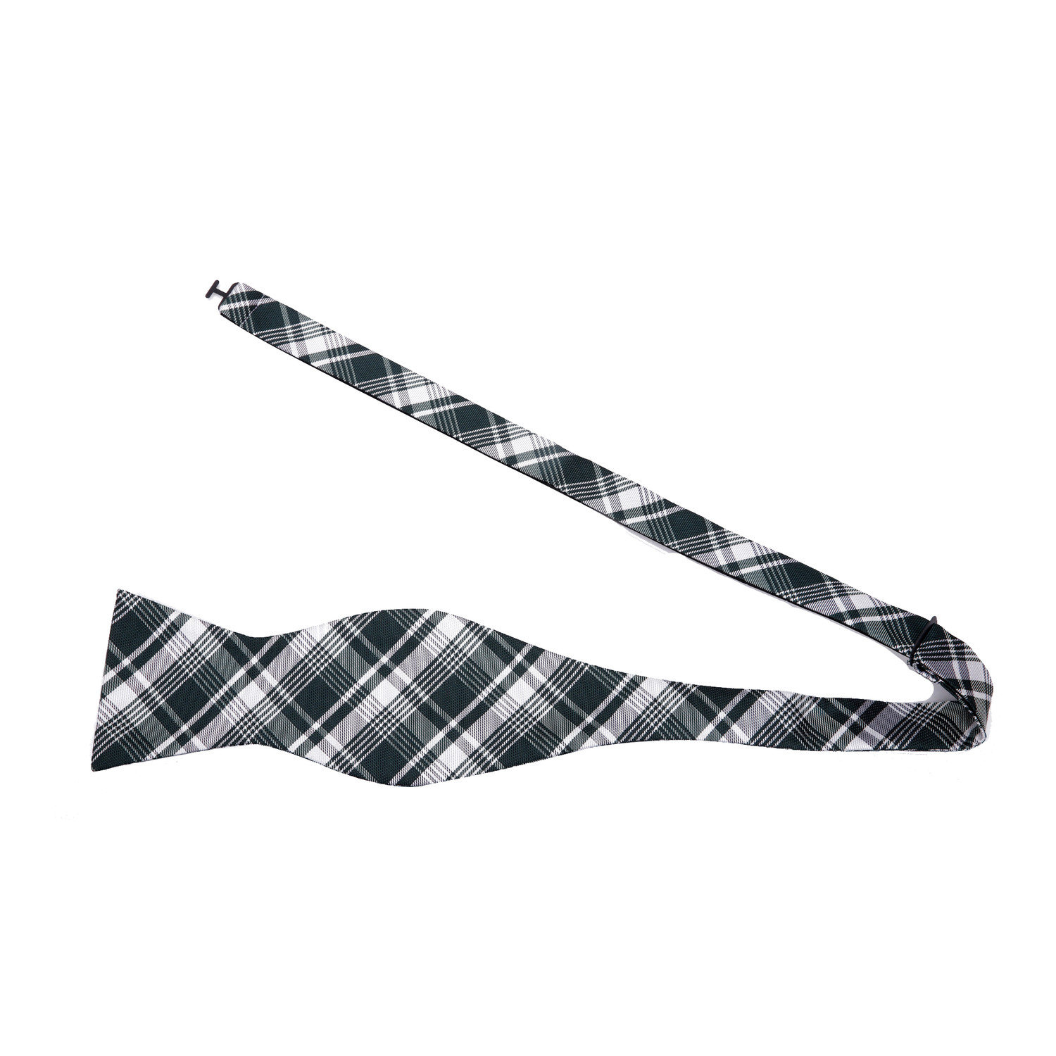 Untied: A Green, Grey Plaid Pattern Silk Self Tie Bow Tie