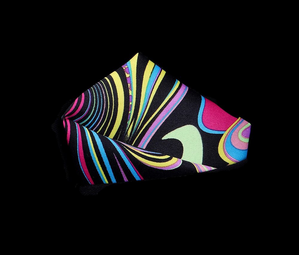 View 2: A Yellow, Pink, Light Blue, Black Color Abstract Swirl Pattern Silk Pocket Square
