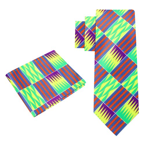 Alt View: Yellow, Green, Blue, Red and Purple Abstract/Geometric Tie 