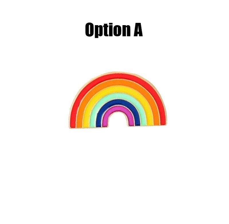 A thick stripe rainbow shaped lapel pin||A