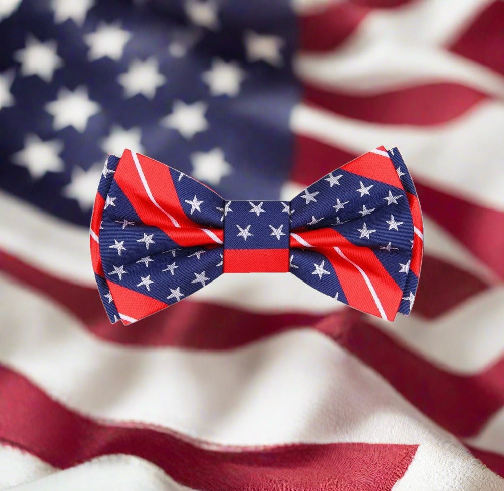 Blue, Red, Grey Stars and stripes Bow Tie 