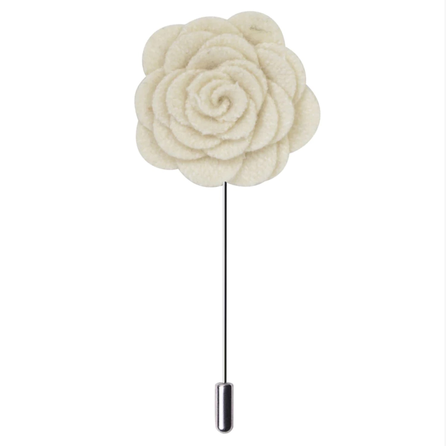 A Solid Cream Wide Petal Flower Shaped Lapel Pin||Cream