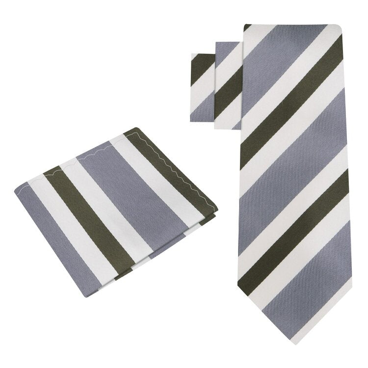 Alt View: Grey, Olive Stripe Tie and Square