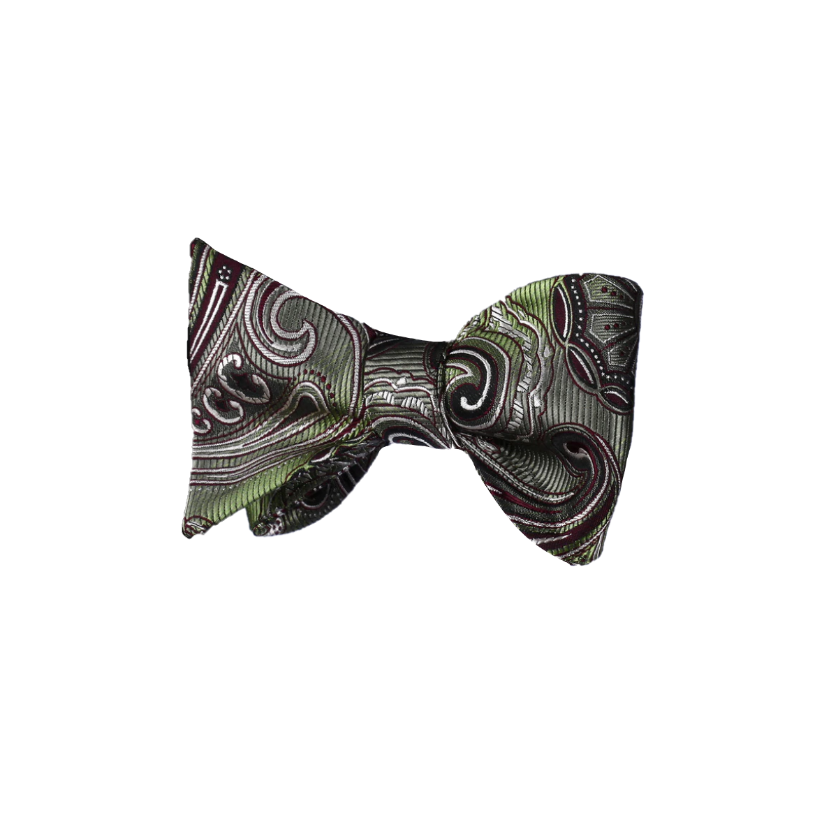 A Green, Burgundy Paisley Pattern Silk Bow tie 