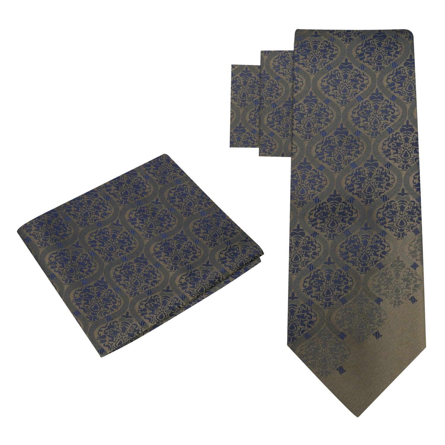 Alt View: Deep Olive Green, Deep Blue Abstract Tie and Pocket Square
