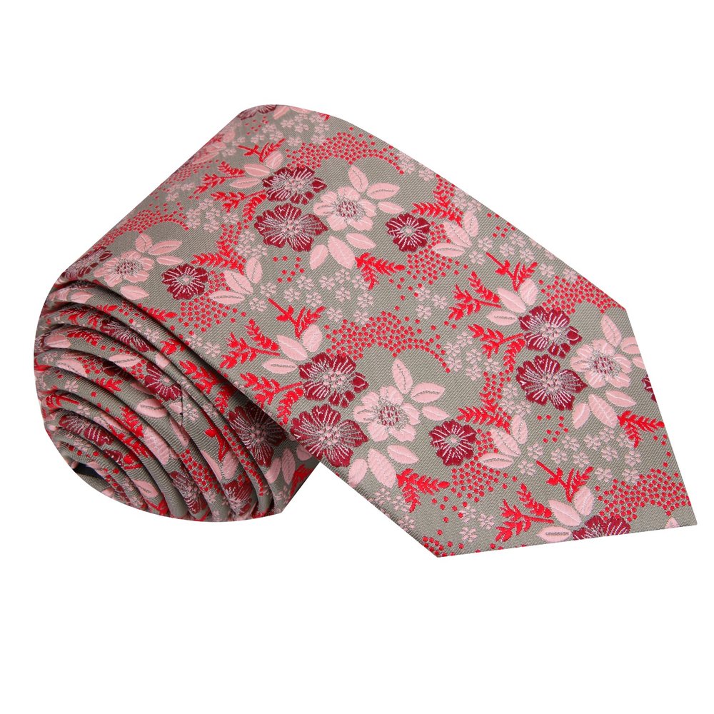 Barely Olive, Red, Burgundy Floral Tie||Barely Olive/Red