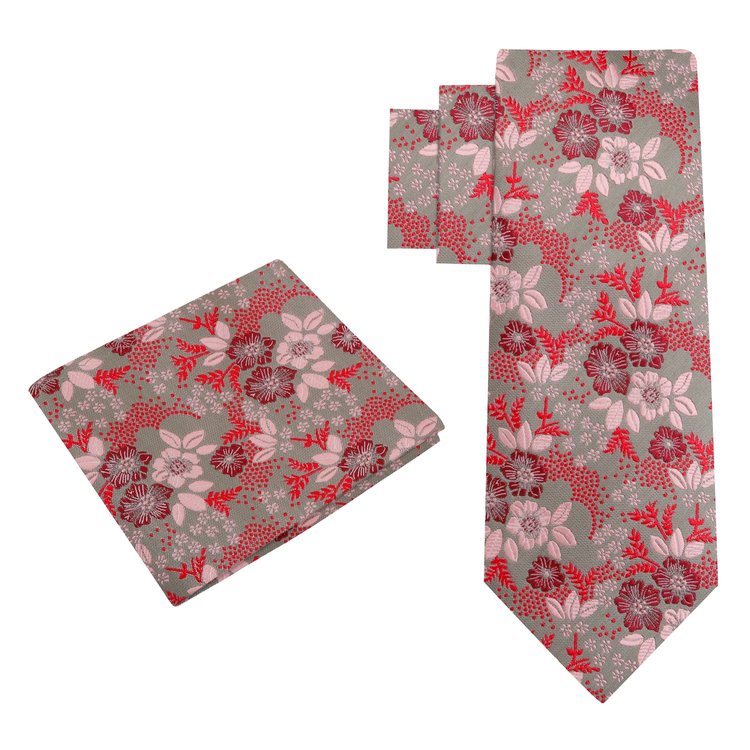 Alt View: Barely Olive, Red, Burgundy Floral Tie and Square