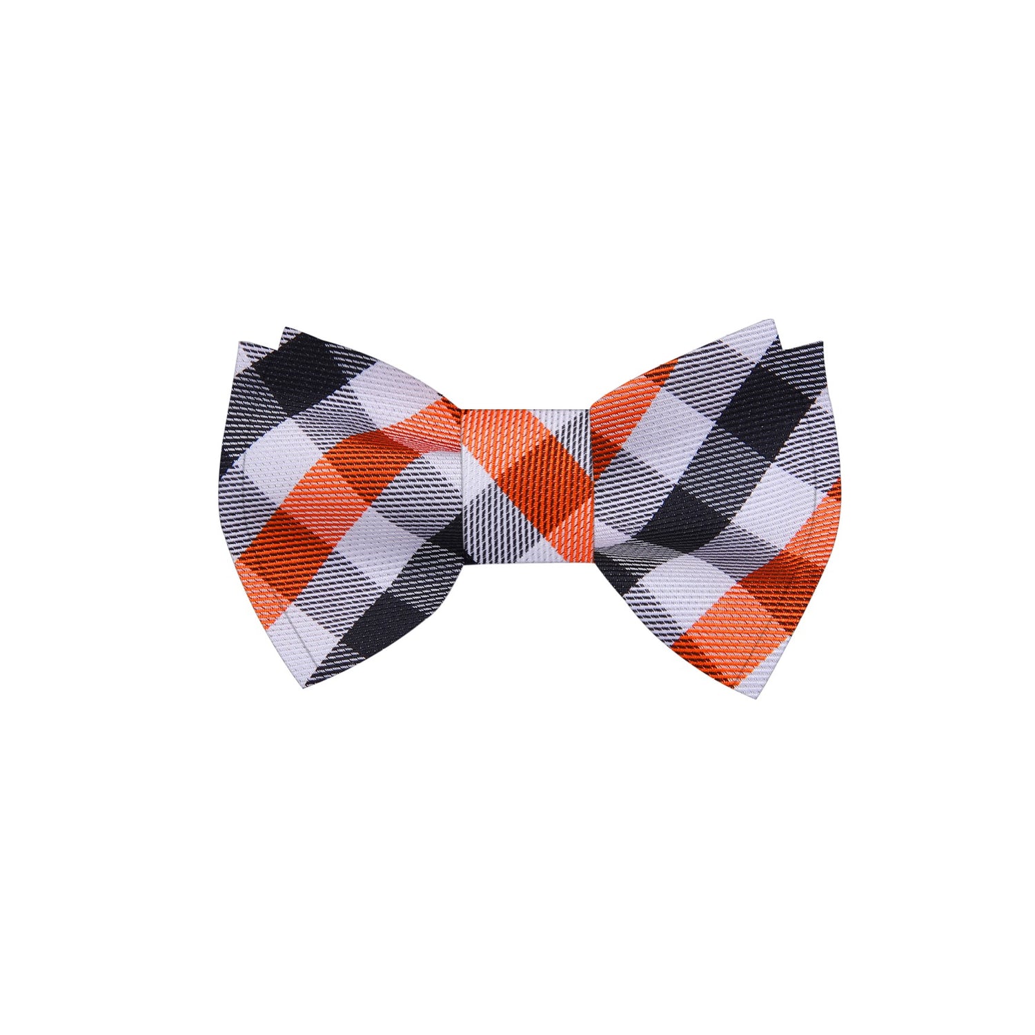 A Orange, Black, White Geometric Diamond Pattern Silk Self Tie Bow Tie 